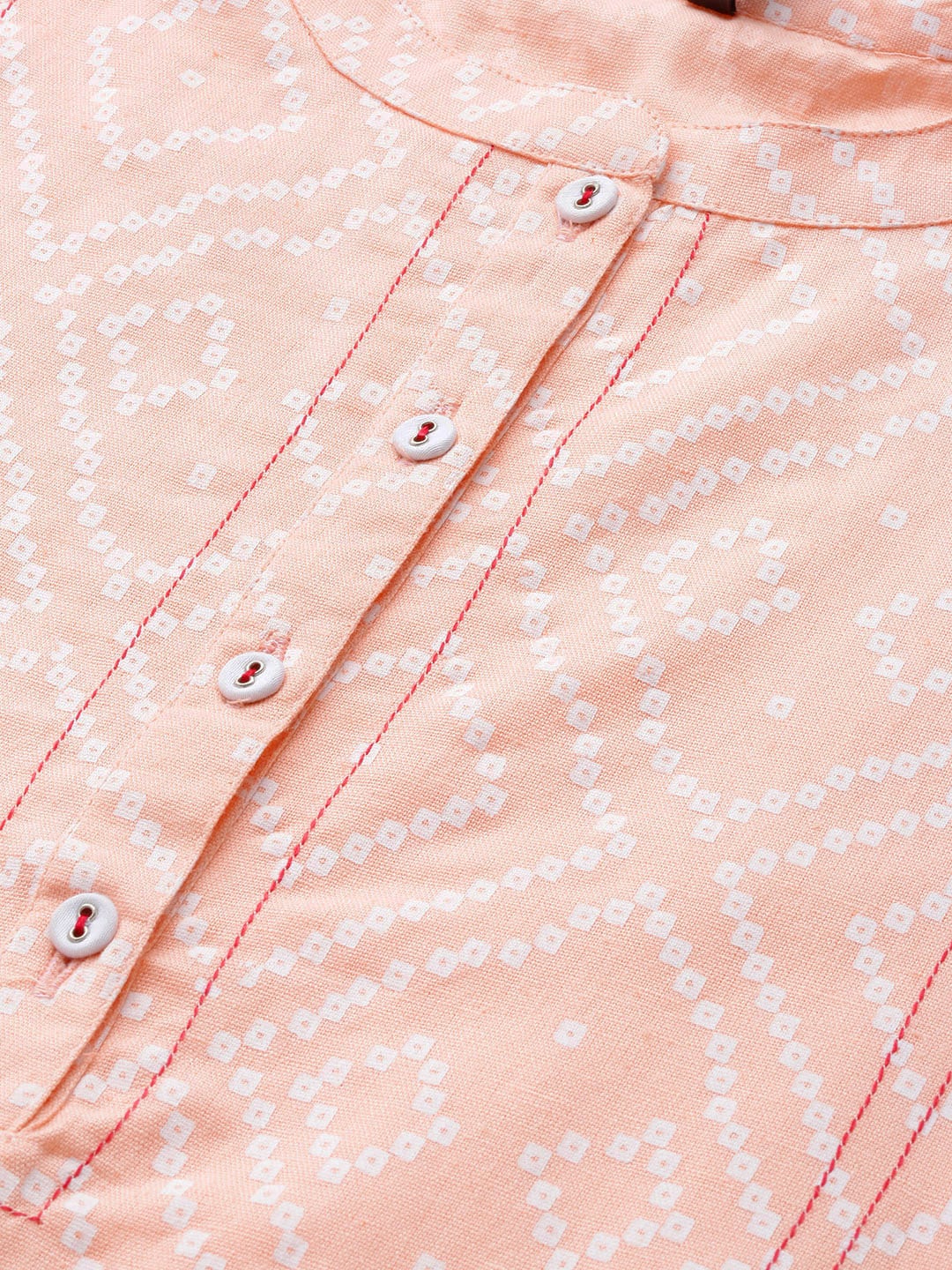 HERE&NOW Women Peach-Coloured & White Bandhani Print Straight Kurta
