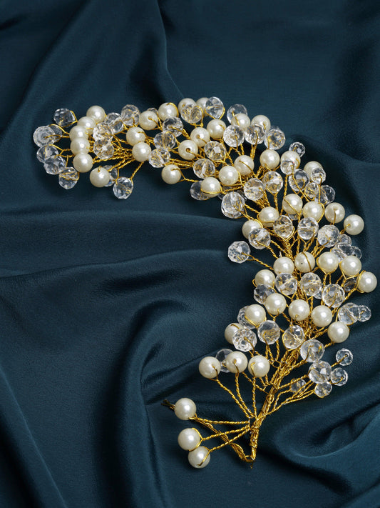 Panash Women Gold-Toned & off White Embellished Hair Accessory - Grab2buy