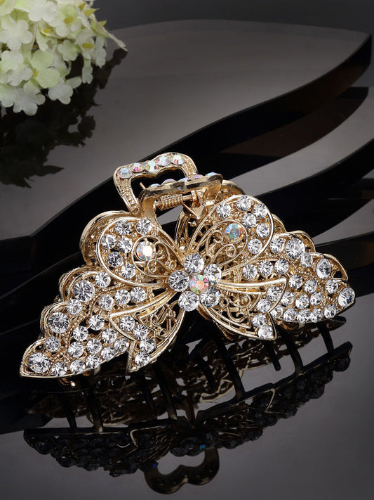 Panash Women Gold-Toned & White Embellished Claw Clip - Grab2buy