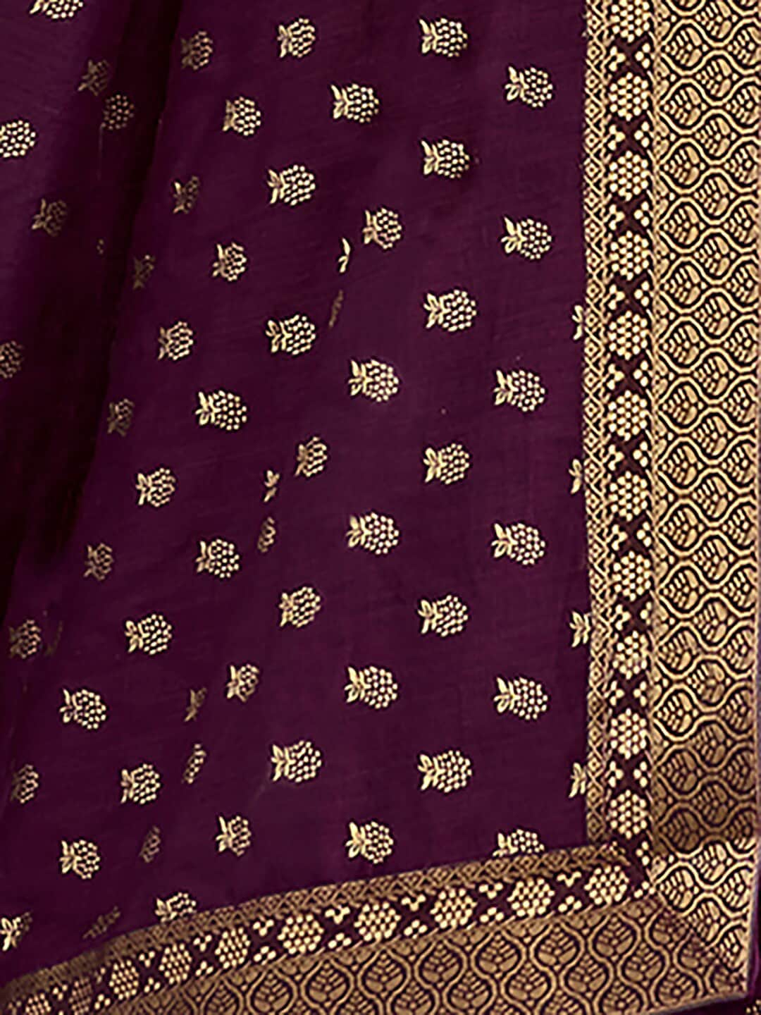 Saree Mall Purple & Gold-Toned Ethnic Motifs Printed Zari Sarees