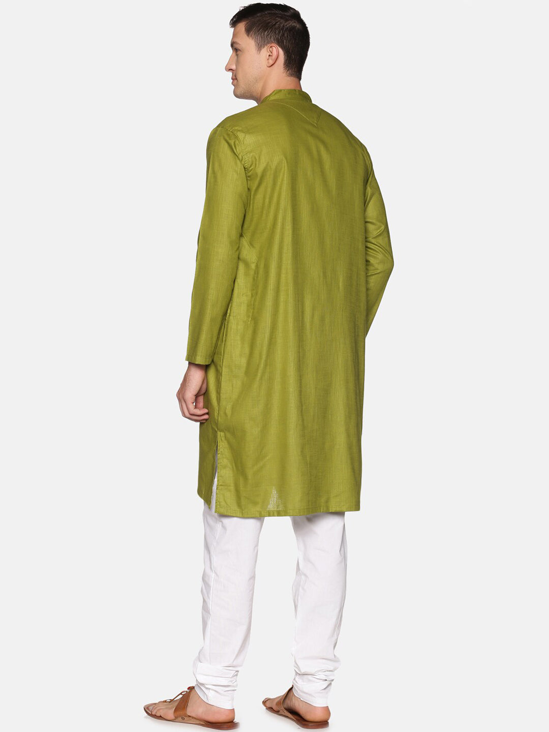 Sethukrishna Men Green Angrakha Pure Cotton Kurta with Pyjamas