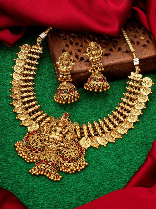 Aadita Gold-Toned Stone-Studded Temple Jewelry Set - Grab2buy