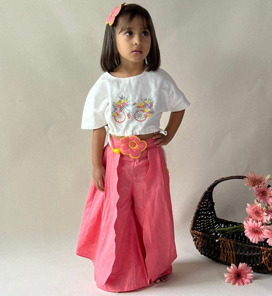 ArthLife Pink White Cycle Embroidered Co-Ord Set 