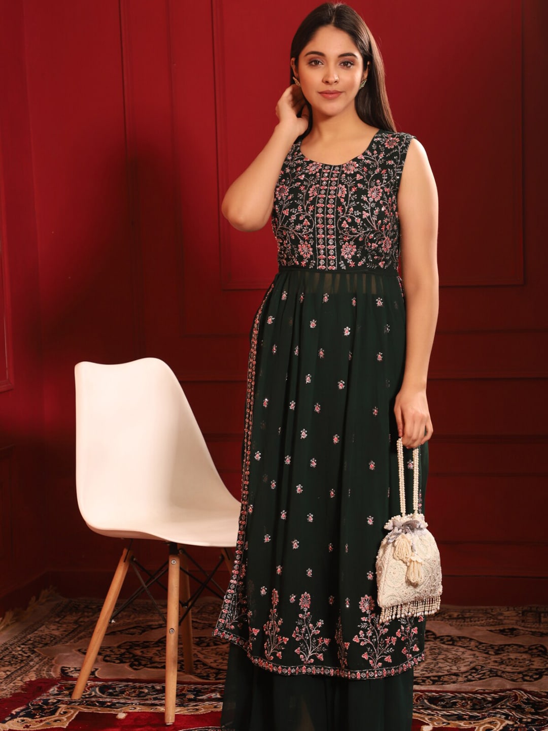 Masq Blue & Gold-Toned Embellished Embroidered Potli Clutch 