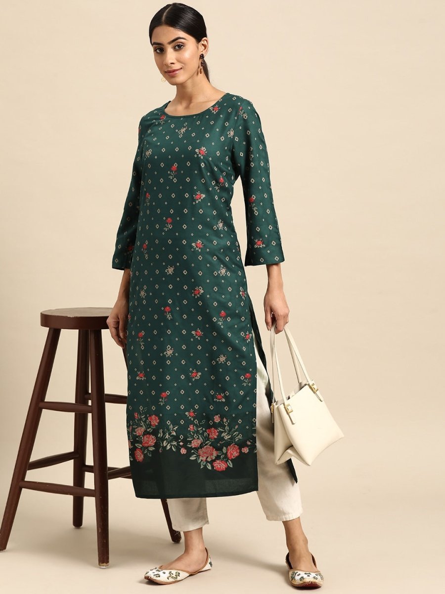 All About You Women Floral & Geometric Printed Straight Kurta