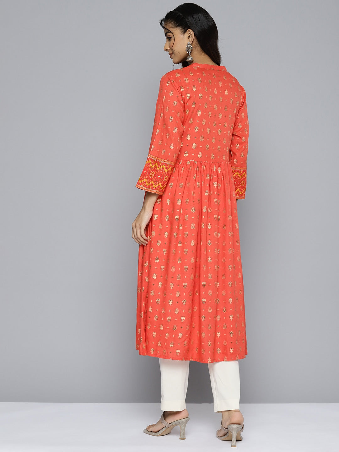 HERE&NOW Women Orange Ethnic Motifs Printed Kurta
