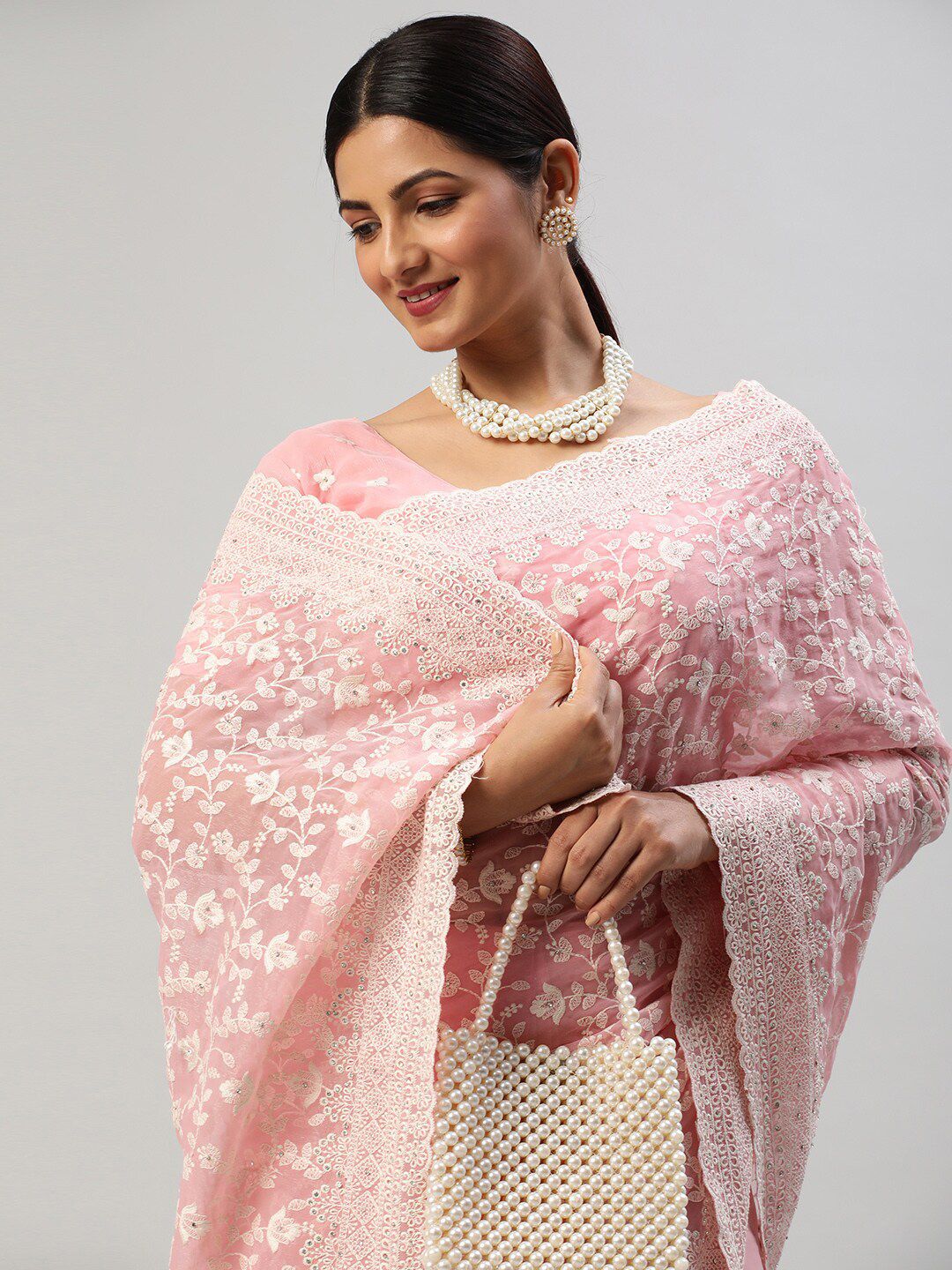 kasee Floral Embroidered Pure Chiffon Saree