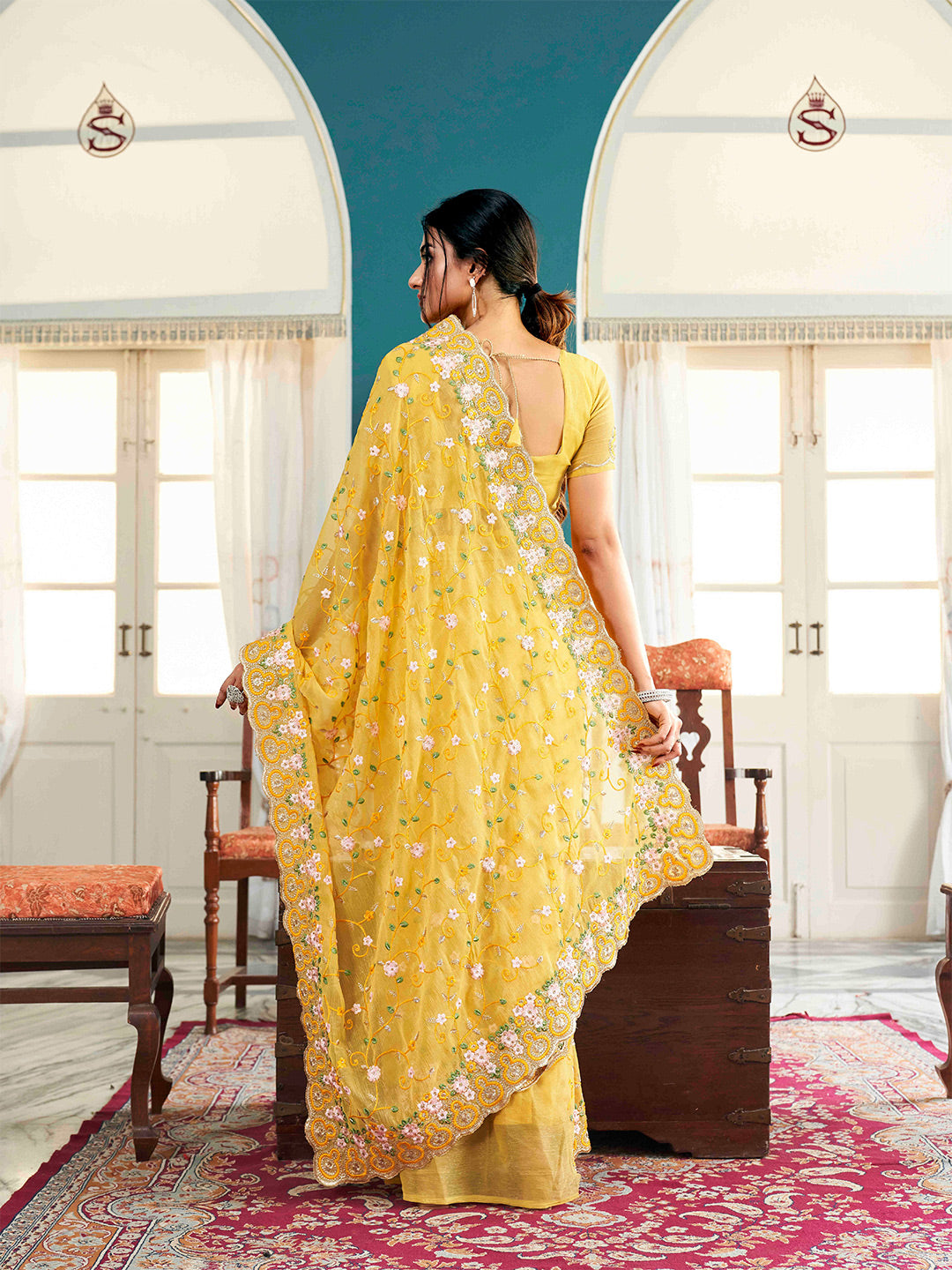Tikhi Imli Yellow Ethnic Motifs Beads and Stones Embroidered Grab2Buy 