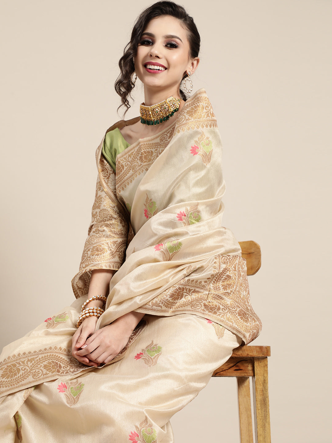 Saree Mall Ethnic Motifs Silk Blend Saree with Woven Design Border