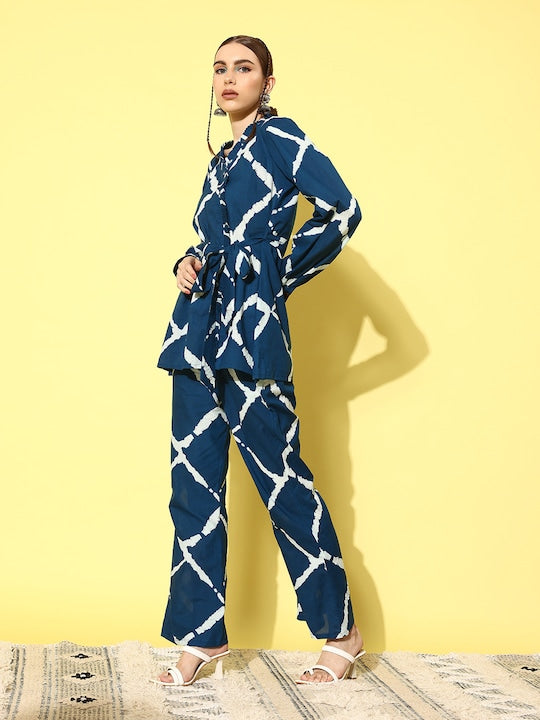 InWeave Women's Indigo Criss Cross Belted Coord Set 