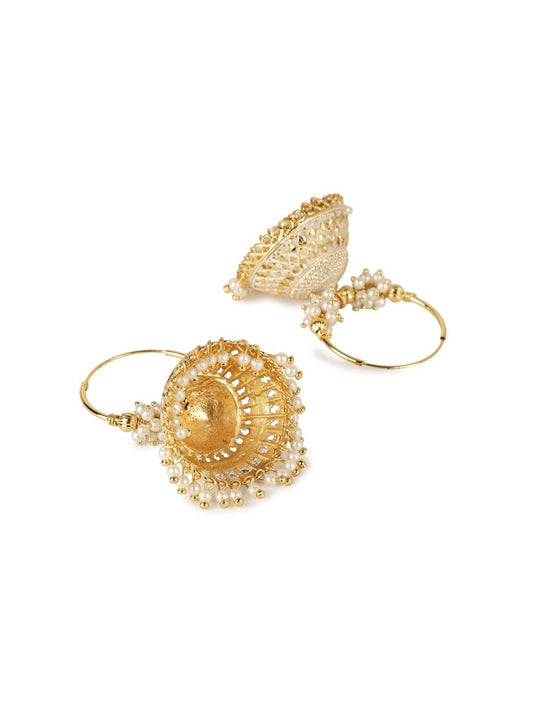 Gold-Plated Alloy Hoop And Jhumki Earrings - The Pari - Grab2buy