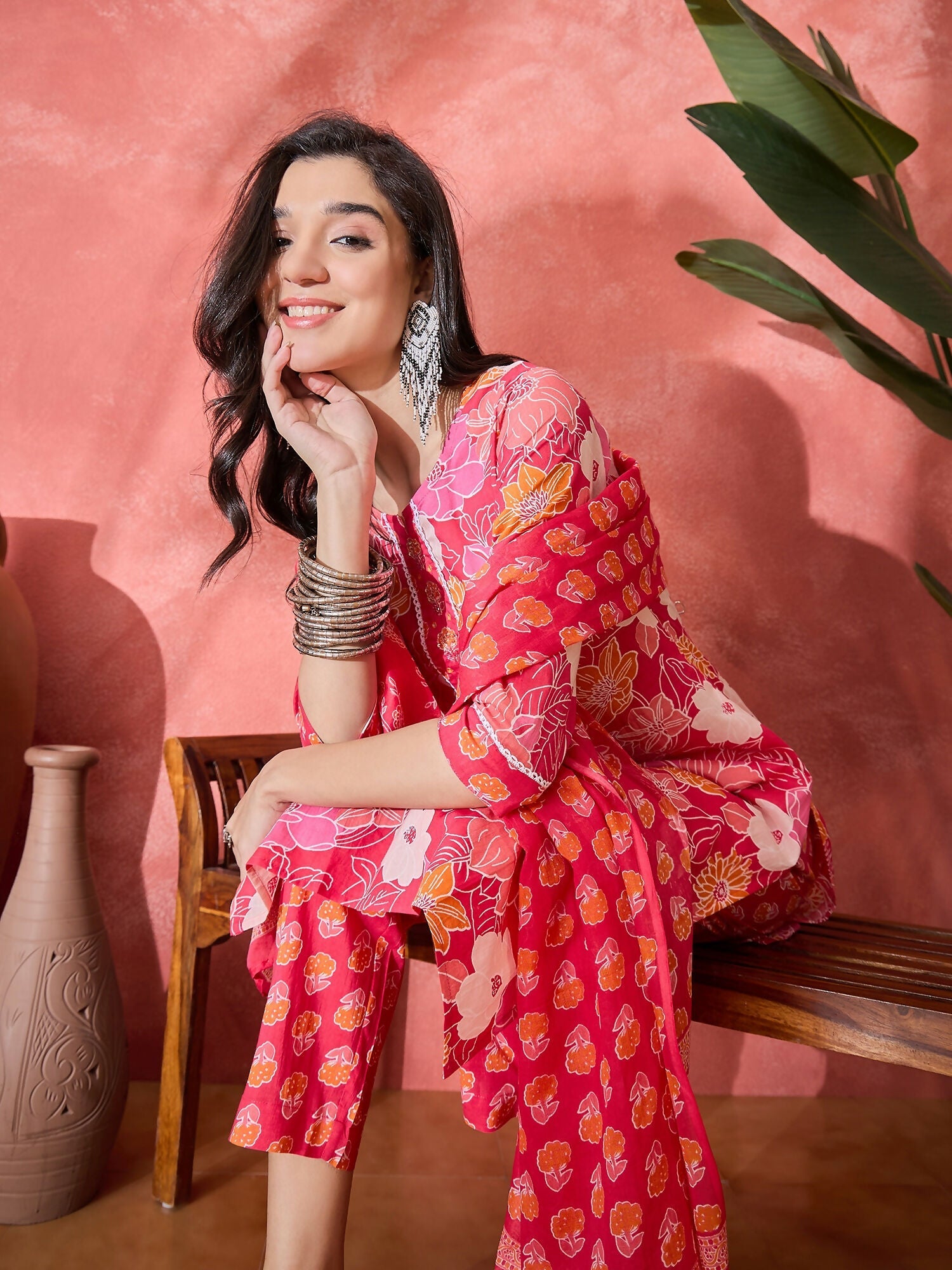 Joban Fashion Printed Pink Pure Cotton Kurta Set