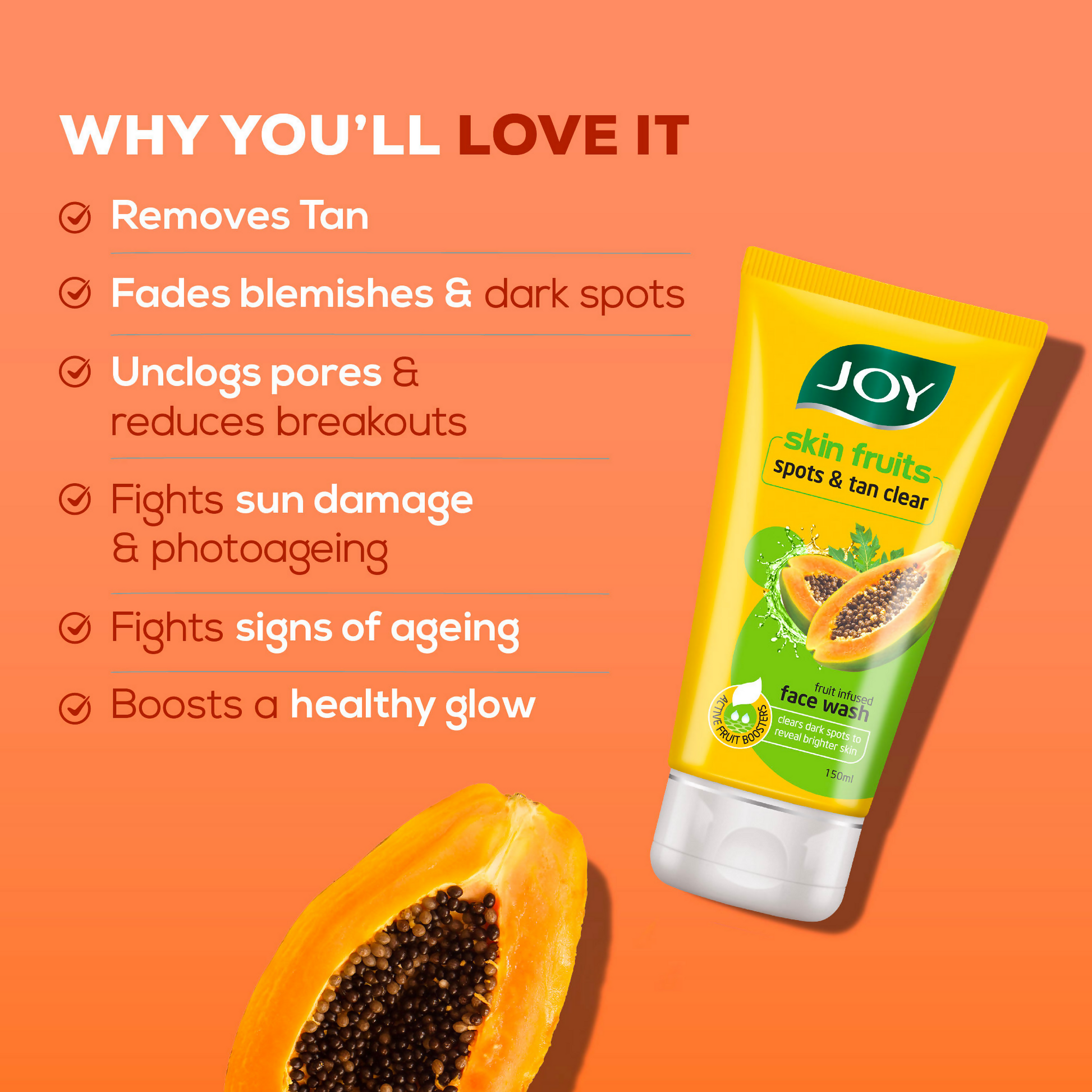 Joy De Tan Papaya Face Wash For Dark Spots Tan & Dead Skin Removal 