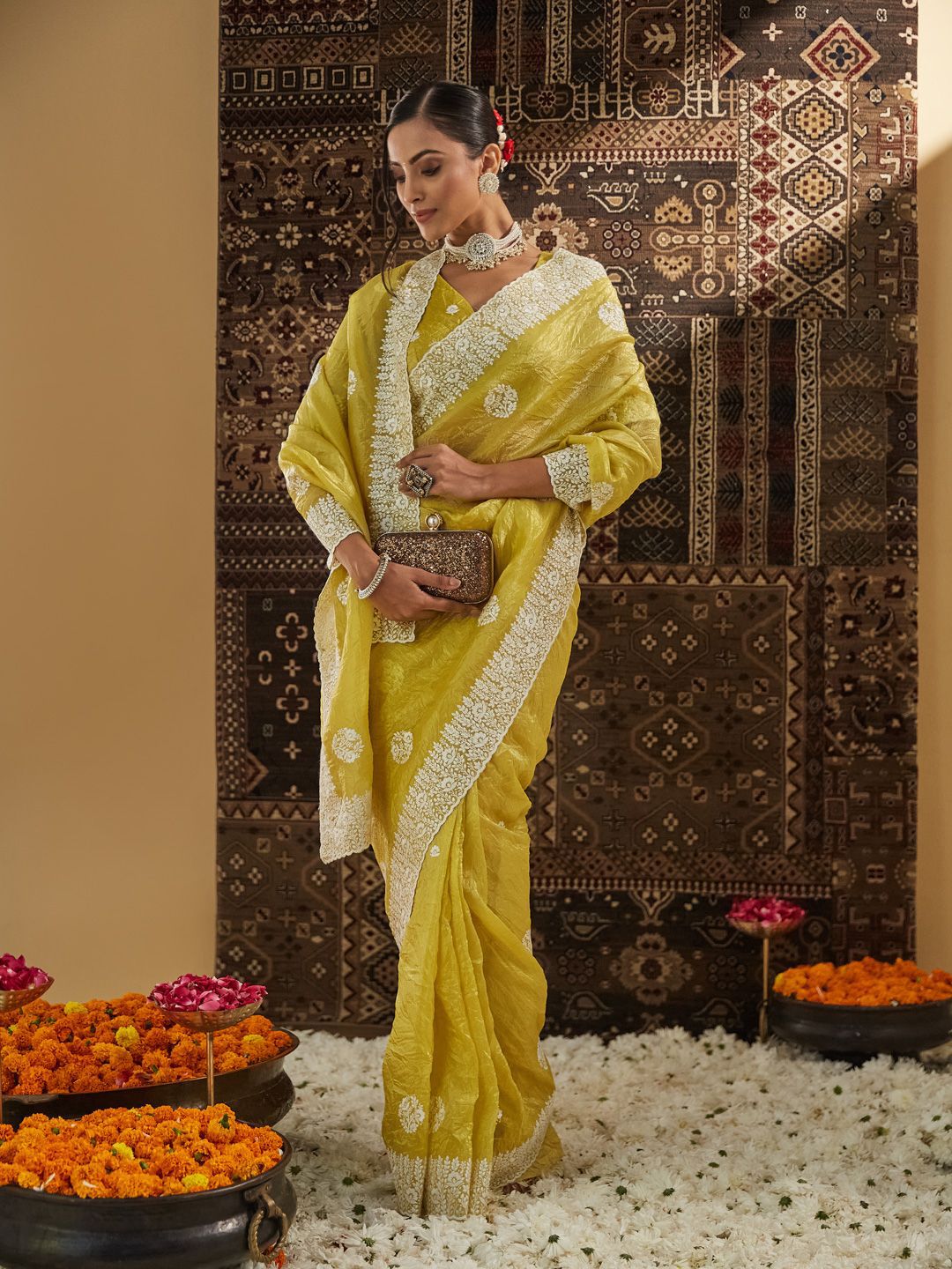 kasee Floral Chikankari Silk Blend Saree