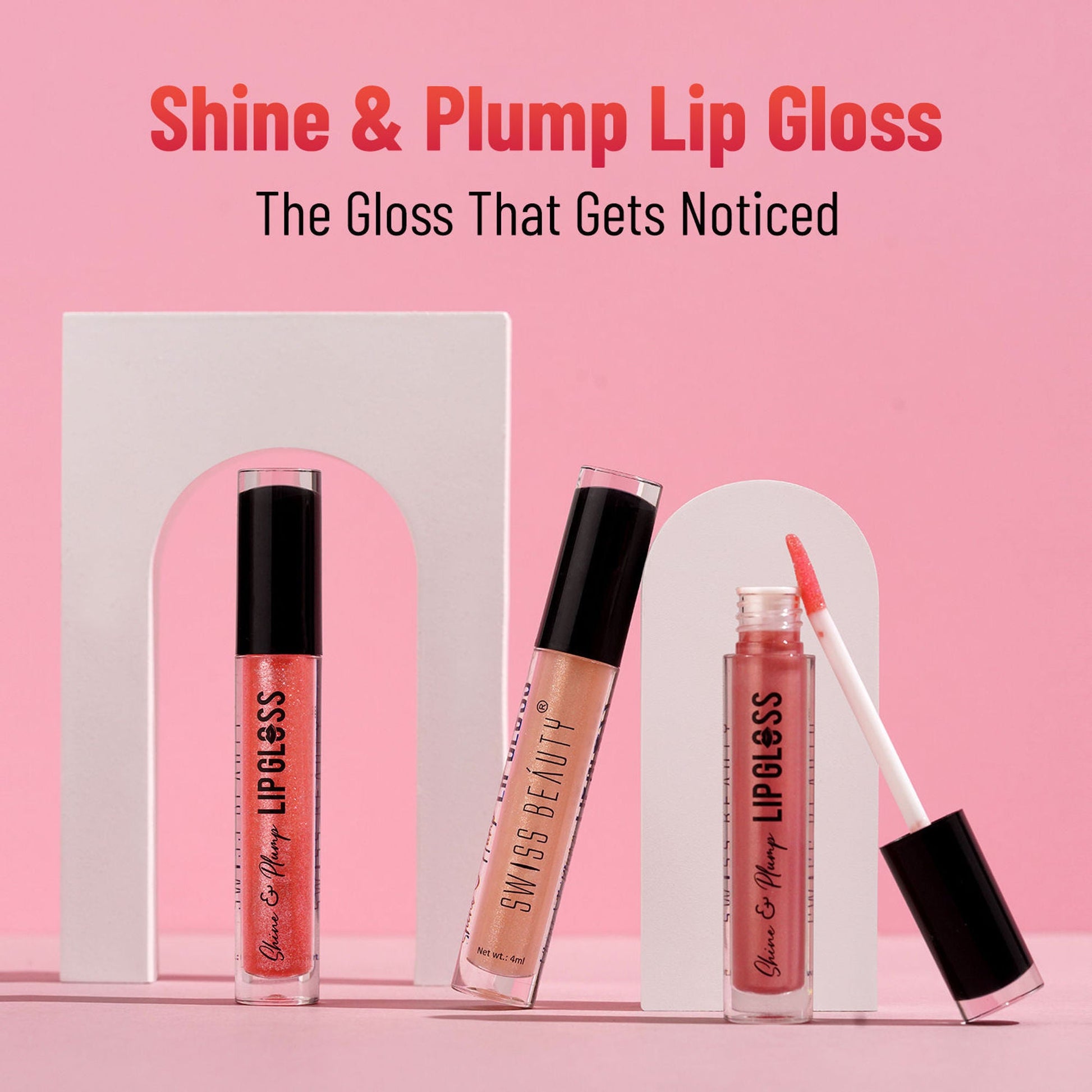 Swiss Beauty Shine & Plump Lipgloss - 4 Pretty Pink