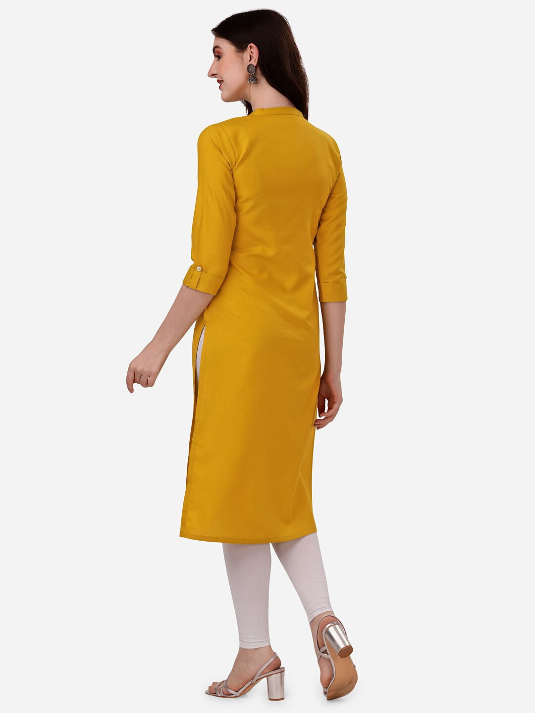 HERE&NOW Yoke Design Mandarin Collar Thread Work Cotton Kurta 