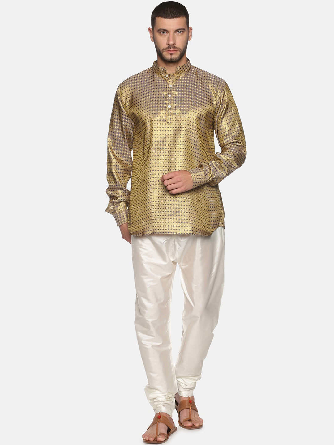 Sethukrishna Men Gold-Toned Ethnic Motifs Kurta with Pyjamas