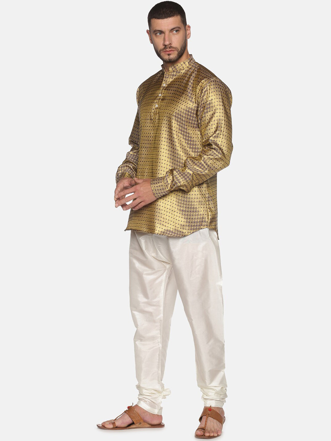 Sethukrishna Men Gold-Toned Ethnic Motifs Kurta with Pyjamas