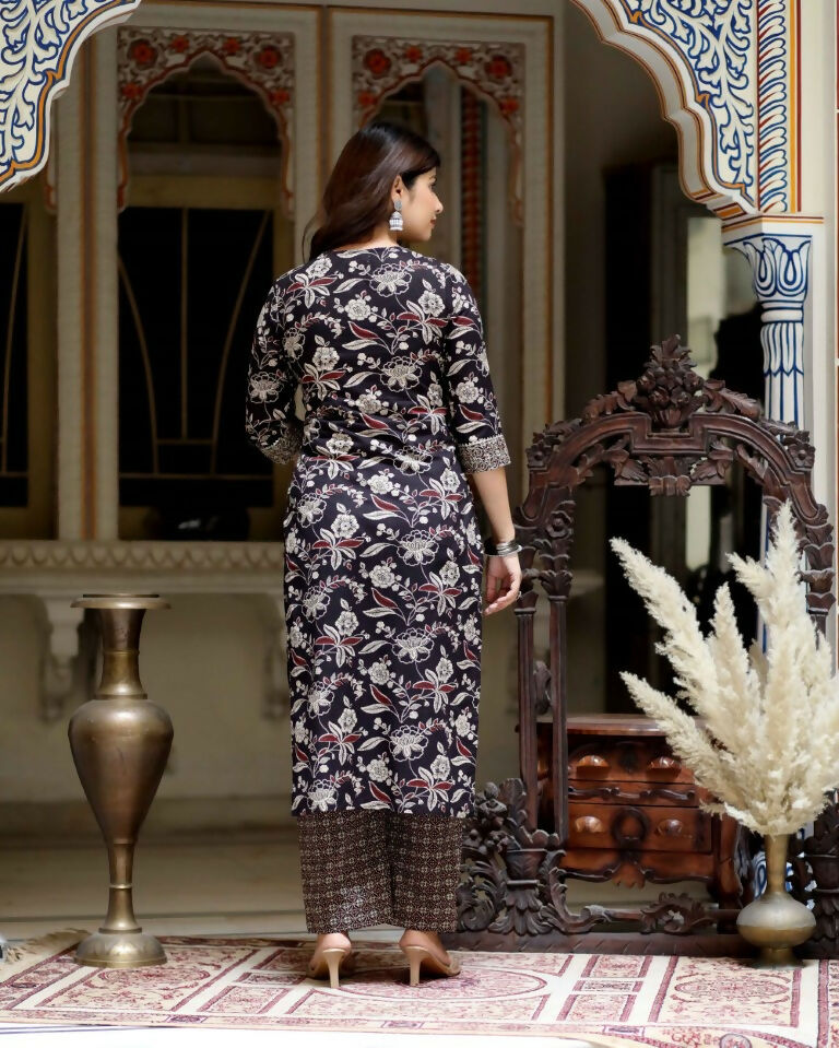 Miravan Women's Multi Colour Floral Printed Embroidery Yoke Design Kurta With Palazzo And Duptta Set