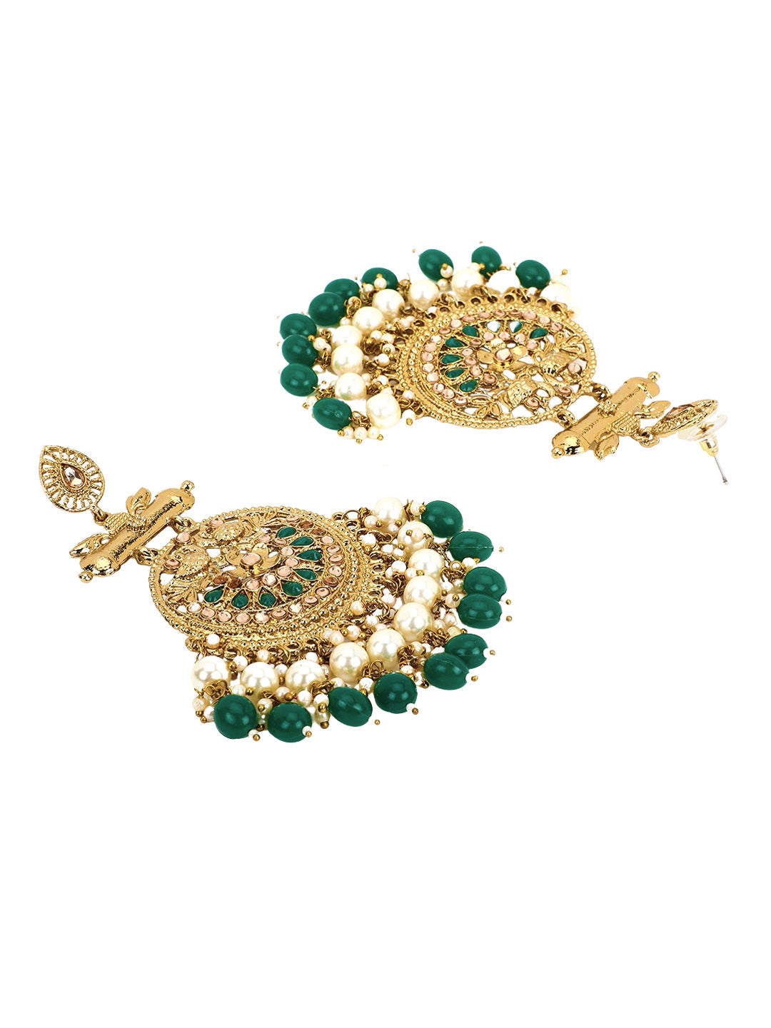 Yellow Chimes Gold-Plated & Green Circular Drop Earrings - Grab2buy