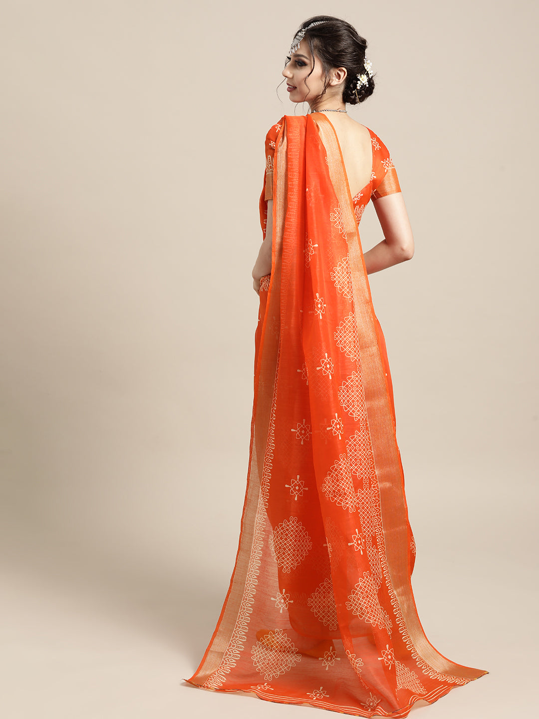 Saree Mall Ethnic Motifs Linen Blend Saree with Woven Design Border