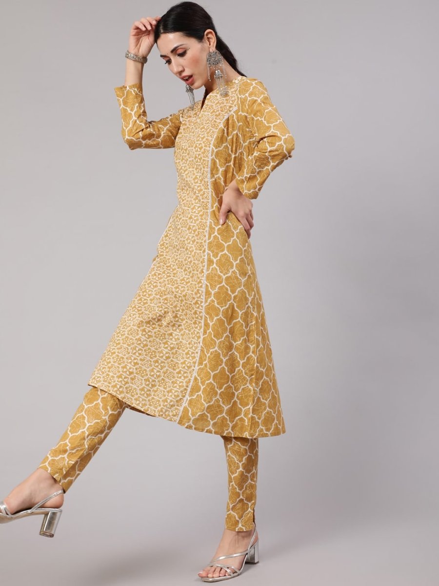 Aks Geometric Printed Mandarin Collar Cotton A-Line Kurta