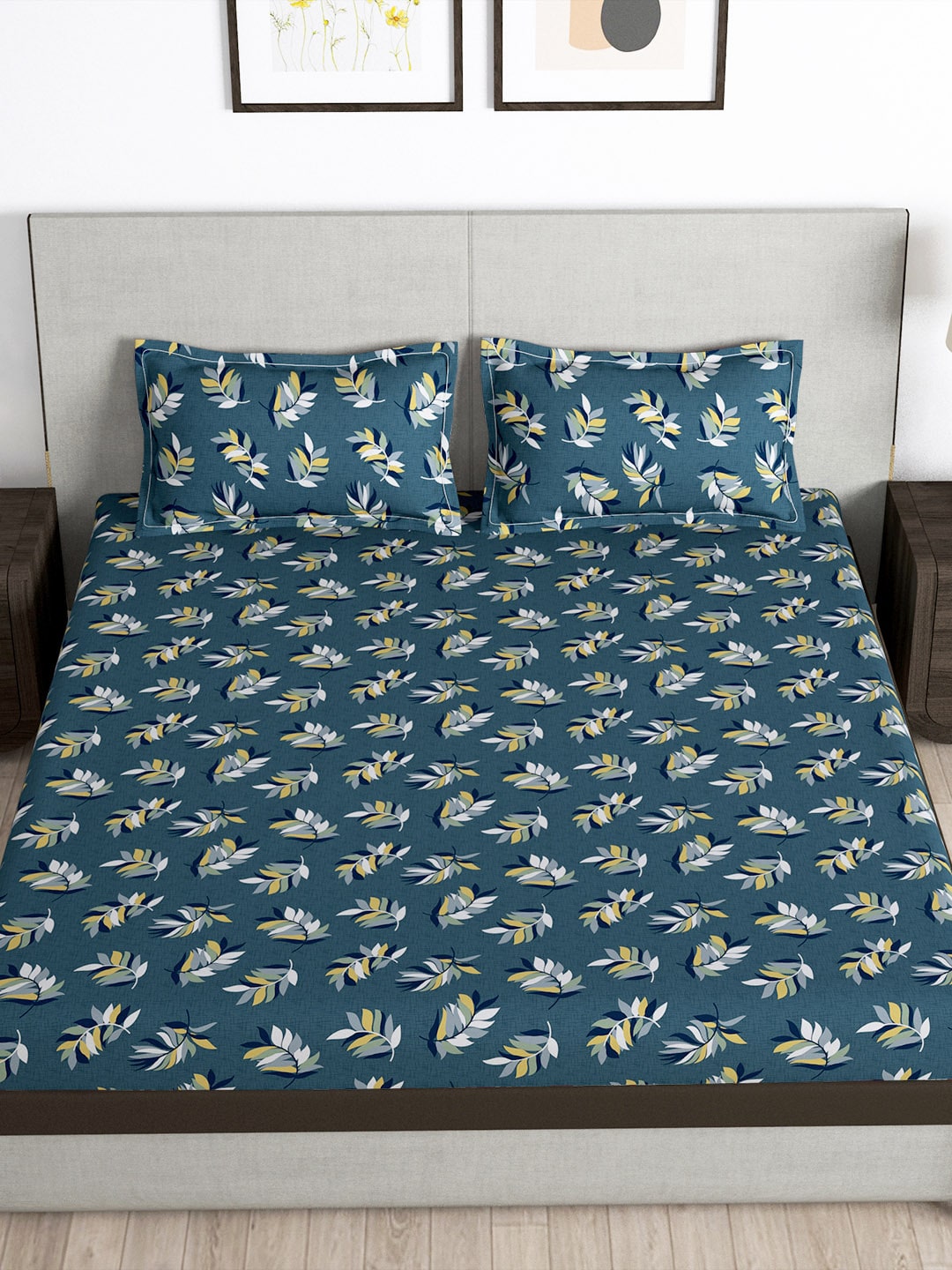 Story@home Arena Grey & Yellow Floral Printed 180 TC Queen Bedsheet & 2 Pillow Covers  Grab2Buy Story@home Grab2Buy