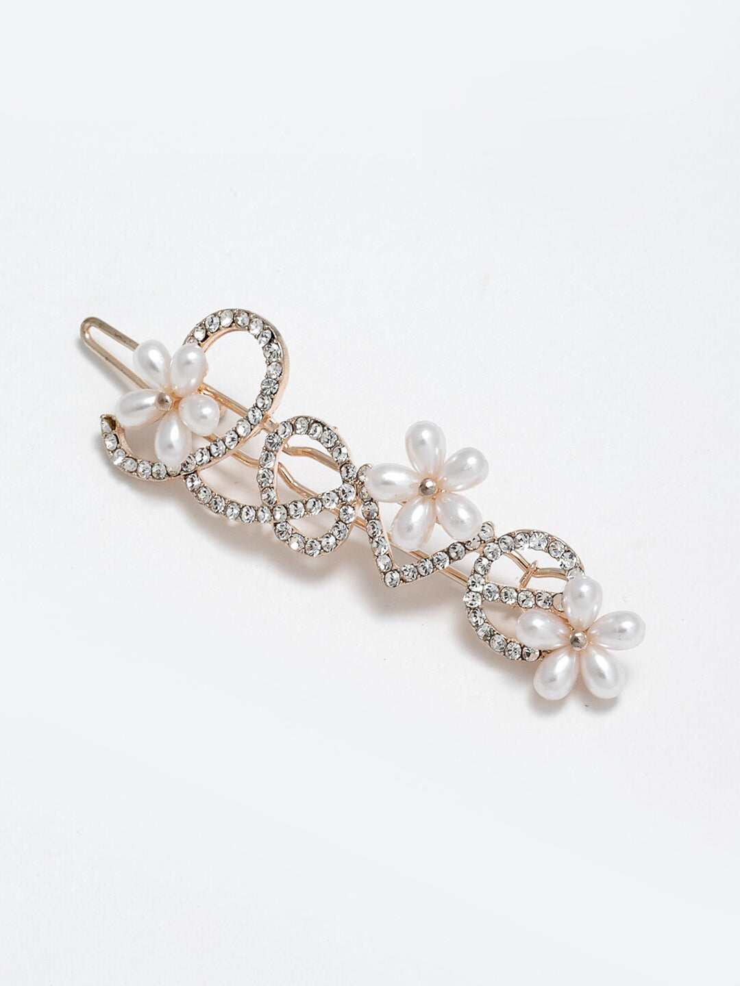 Panash Women Gold-Toned & White Cz-Studded & Beaded Love Hair Pin - Grab2buy