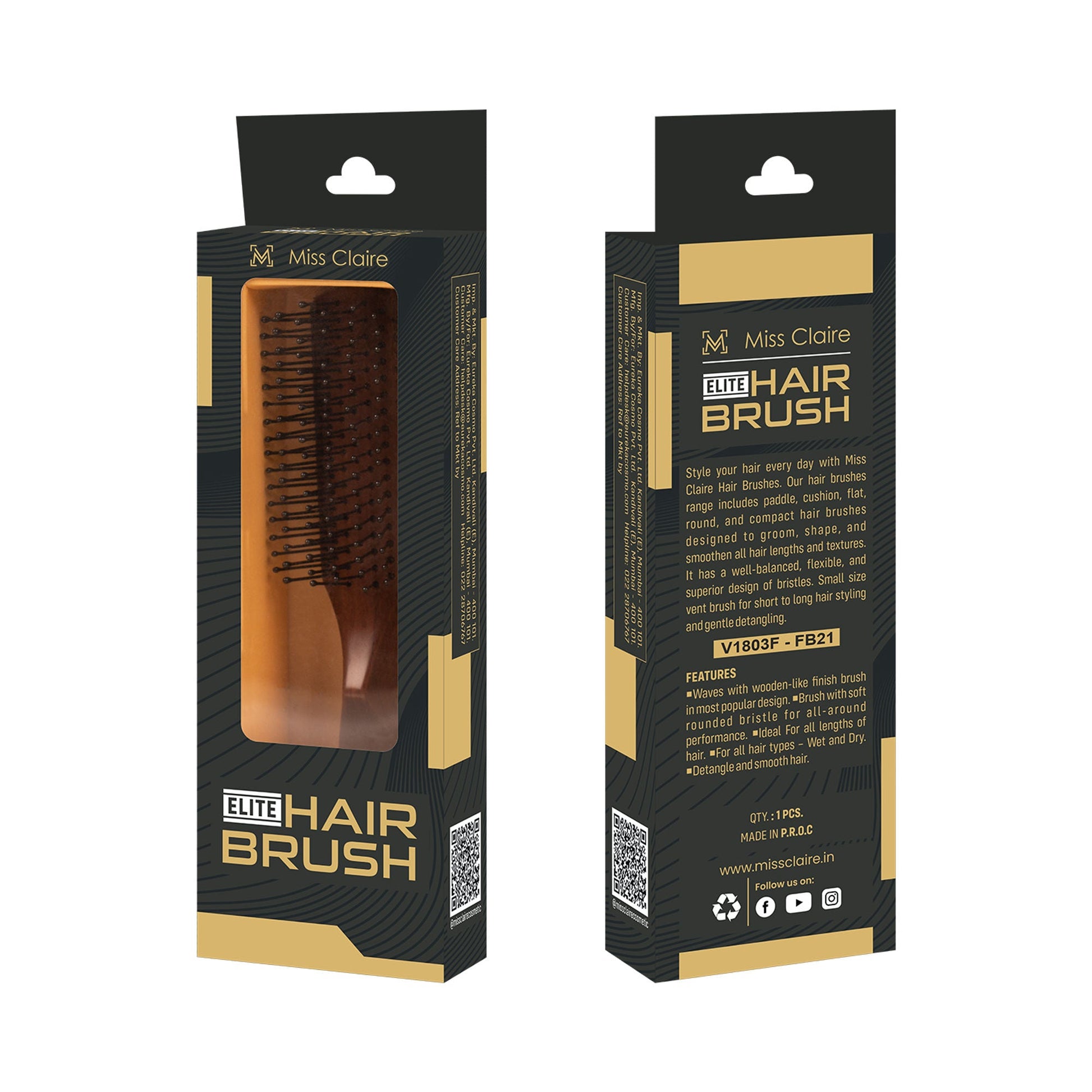 Miss Claire V1803F Flat Hair Brush - Fb21