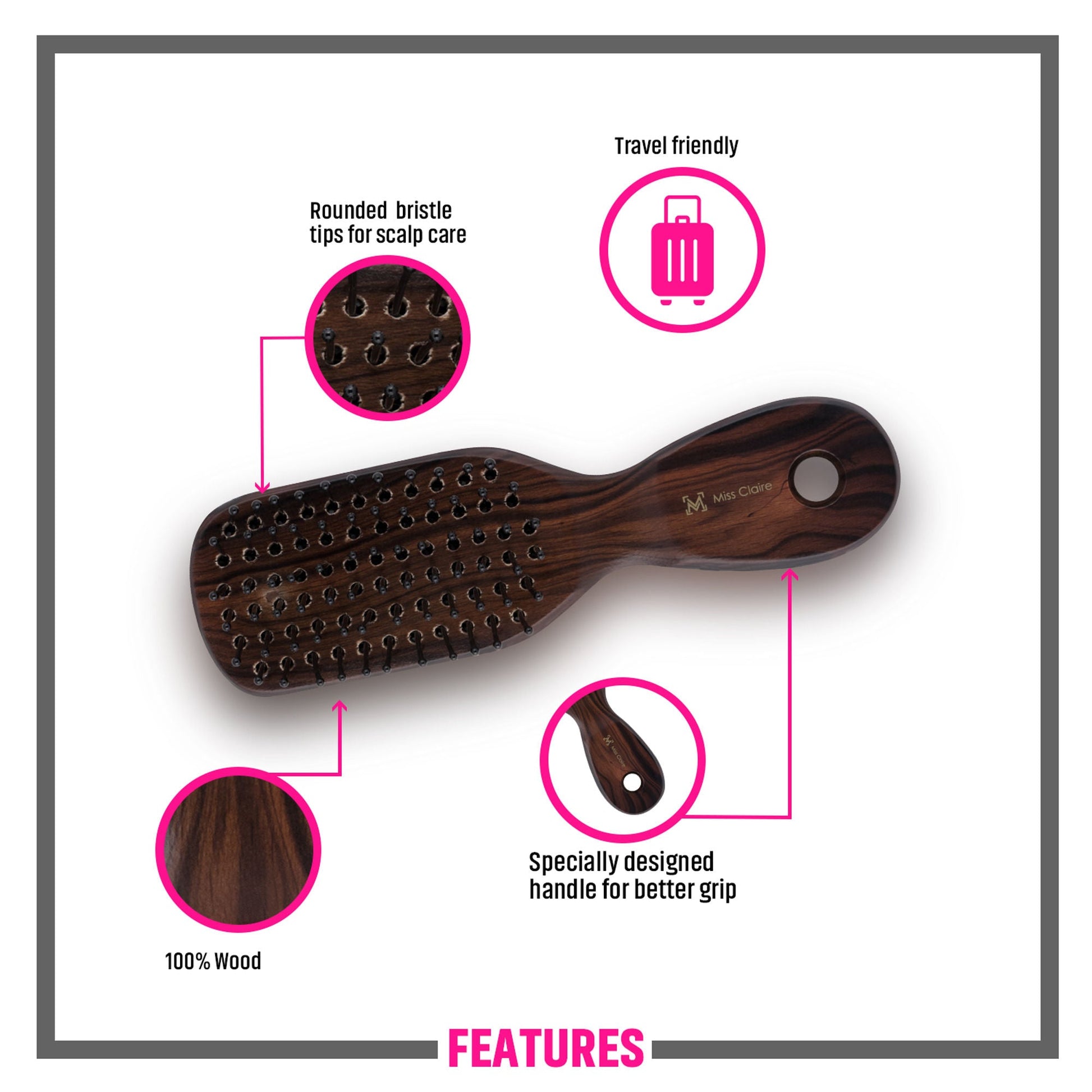 Miss Claire V18111F Flat Hair Brush - Small