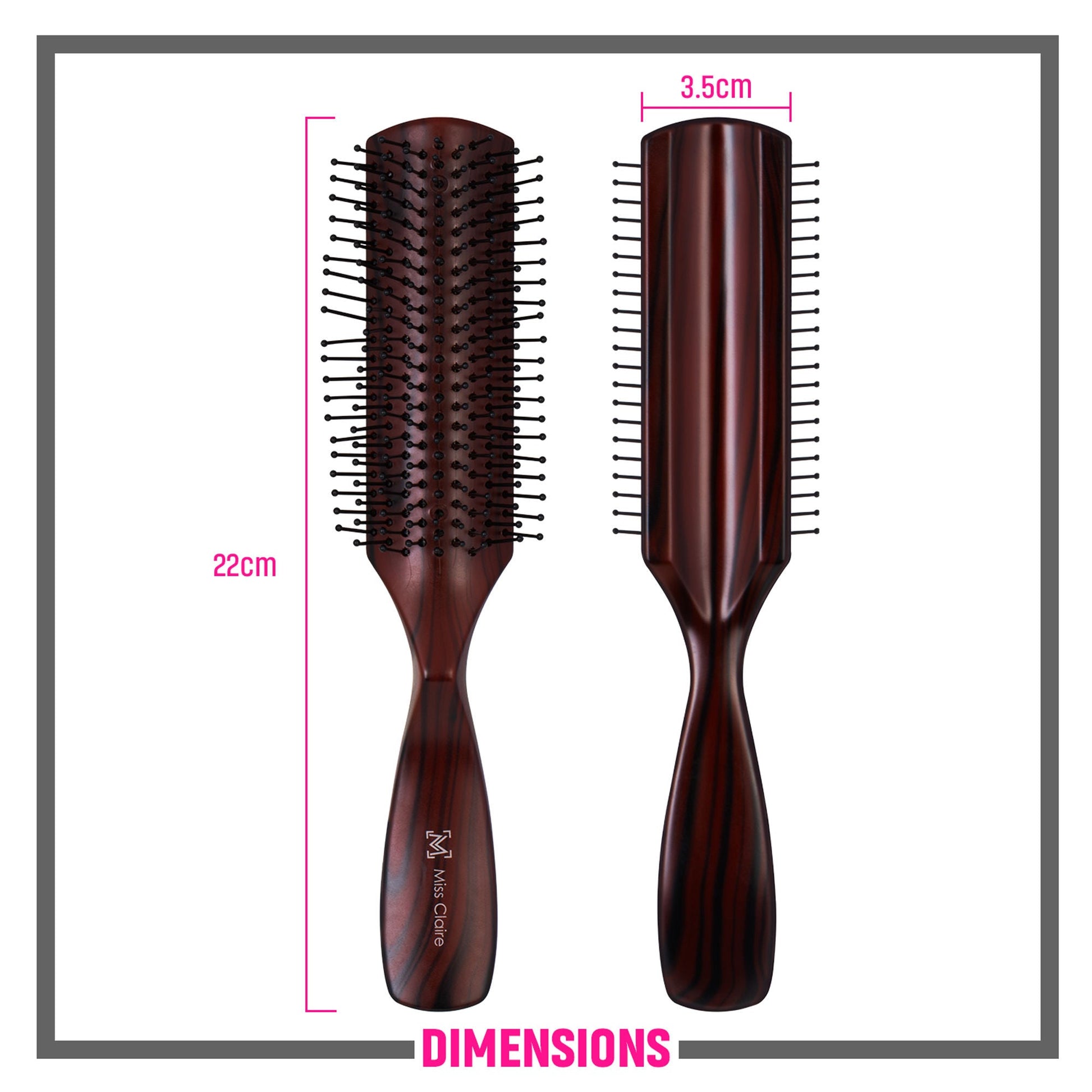 Miss Claire V1800F Flat Hair Brush - Rosewood