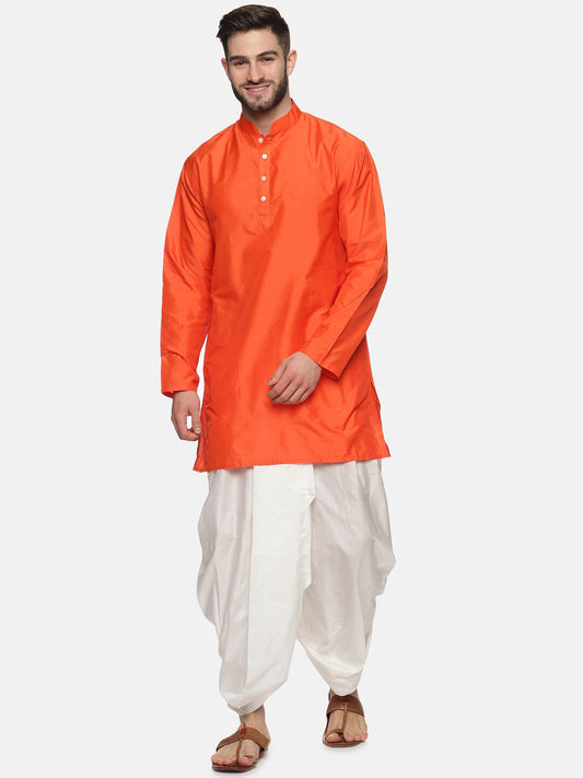 Sethukrishna Men Orange Kurta with Dhoti Pants