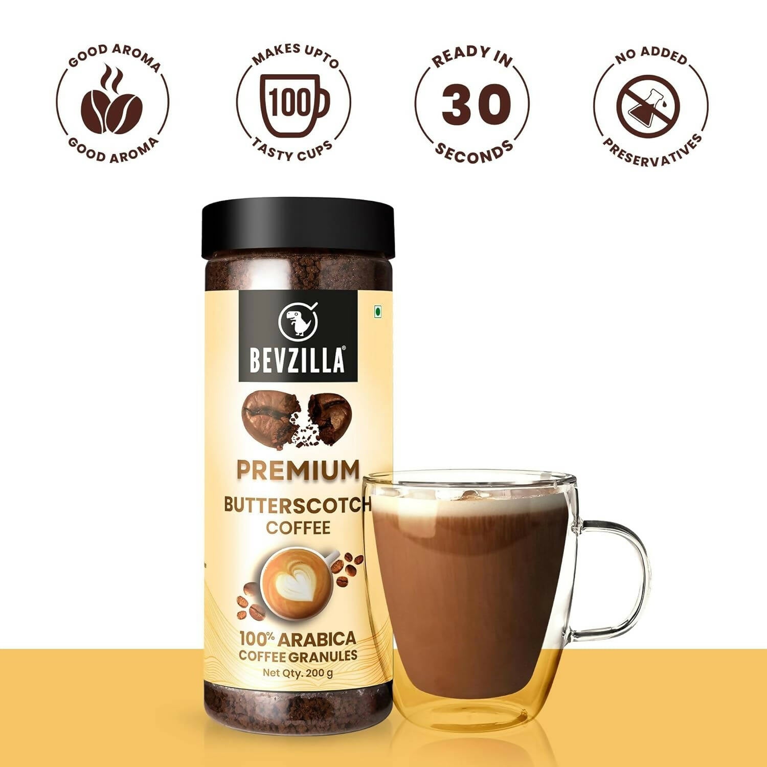 Bevzilla Premium Butterscotch Coffee Powder 100% Arabica 