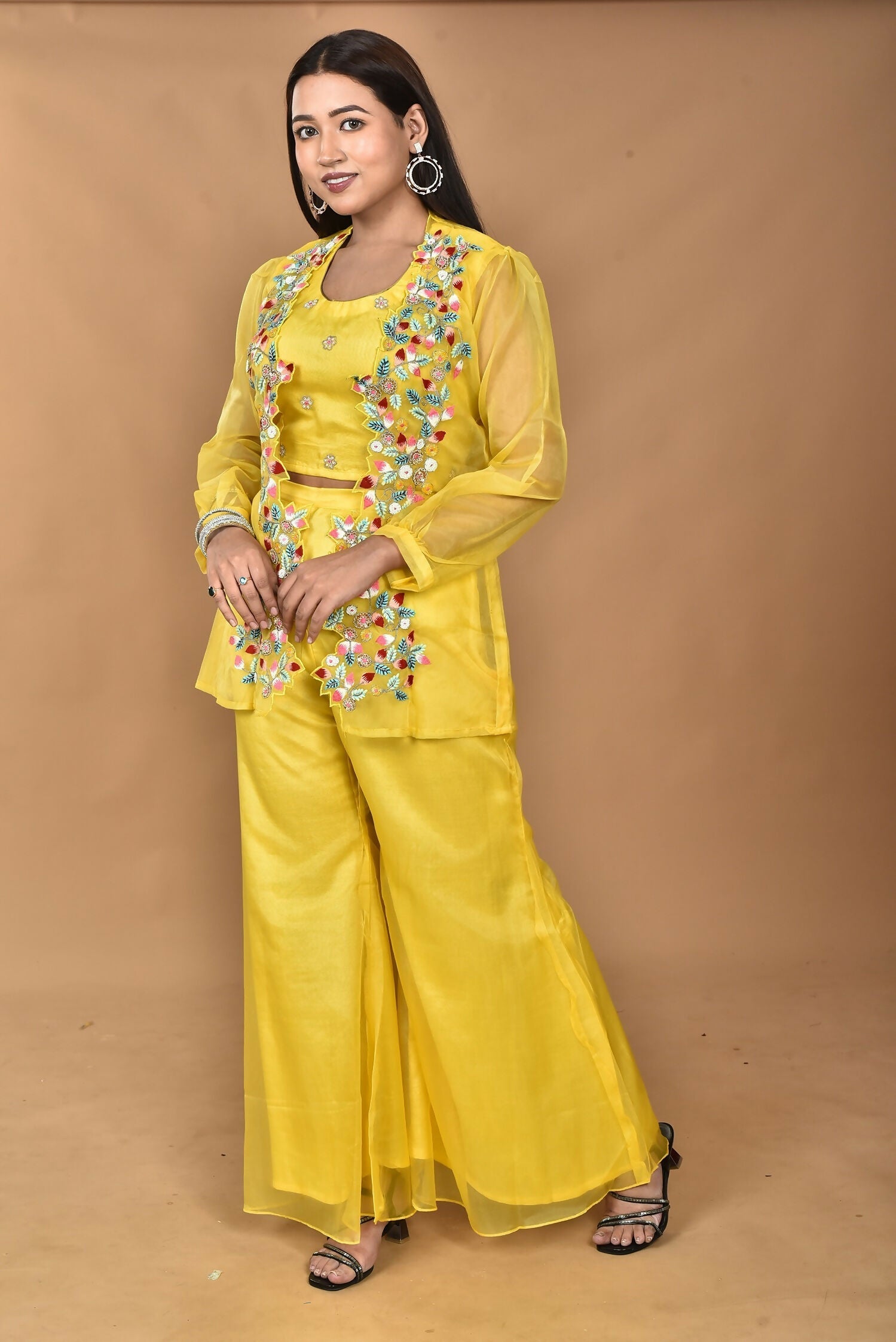 Morchari Women Hand Embroidery Crop Top-Yellow 