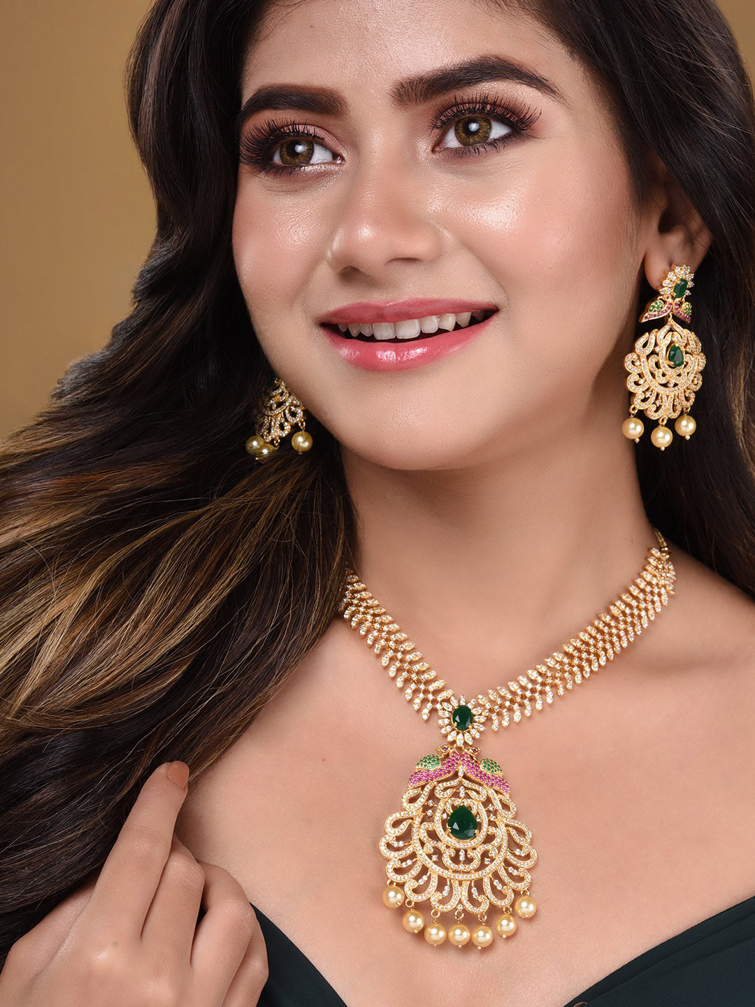 Saraf RS Jewellery Women Gold and Green Gold-Plated Jewellery Set - Grab2buy