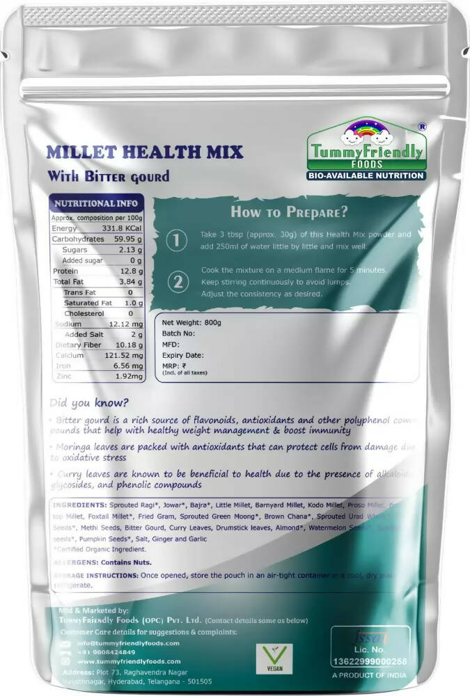 TummyFriendly Foods Organic Millet Health Mix With Bittergourd, Methi Seeds, Moringa Leaves  Grab2Buy TummyFriendly Foods Grab2Buy