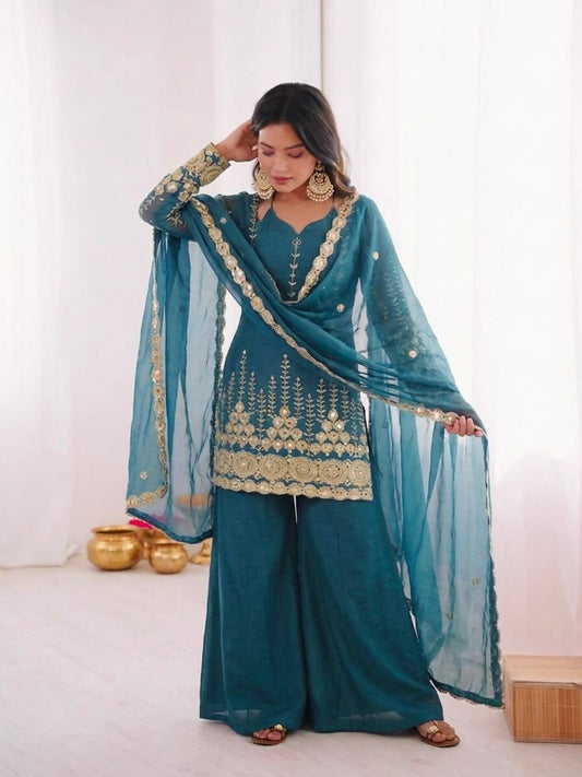 Teeya Creation New Trendy Women’s Ethnic Wear Kurta Sharara Set - Blue
