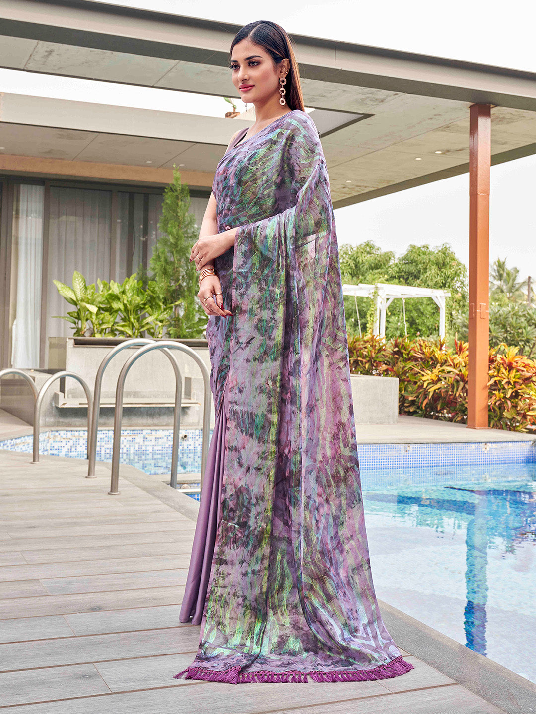Tikhi Imli Mauve Abstract Printed Satin Half and Half Grab2Buy 