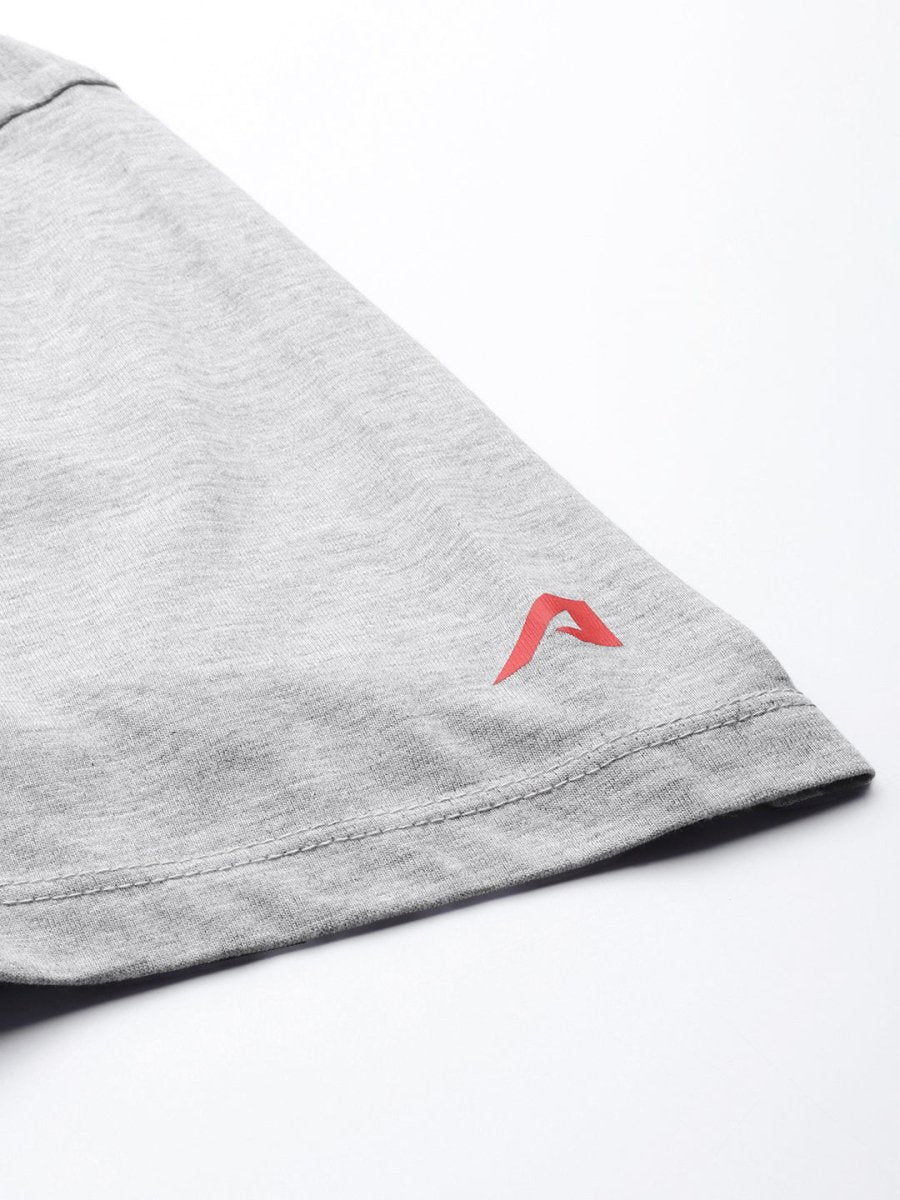 Alcis Men Grey Melange Typography Printed Slim Fit Gym T-shirt 