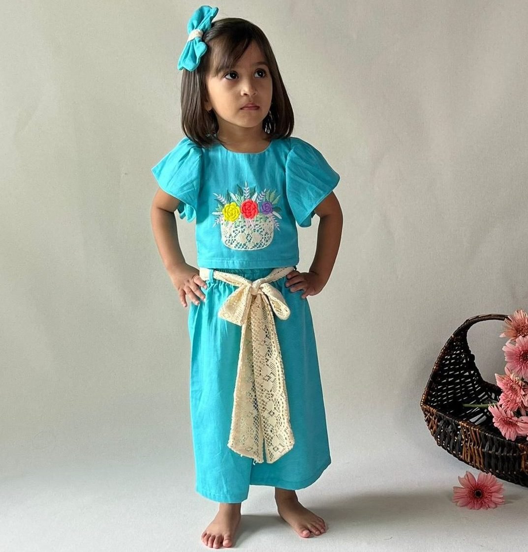 ArthLife Blue Flower Embroidered Co-Ord Set 