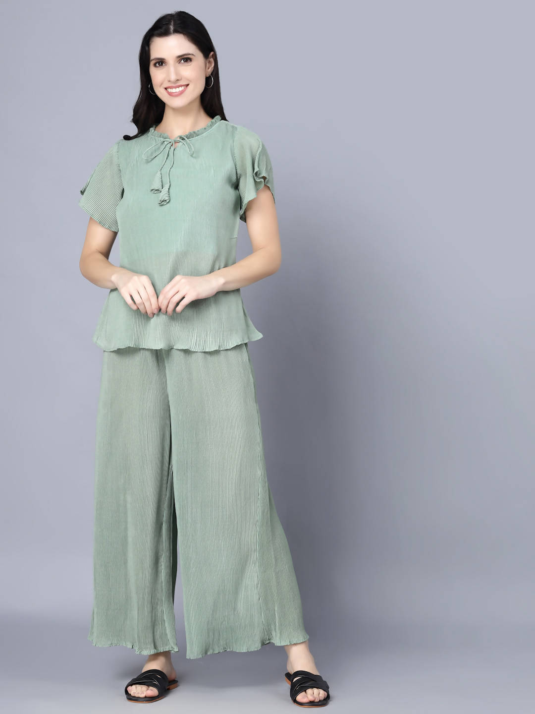 Myshka Women Green Top with Palazzos