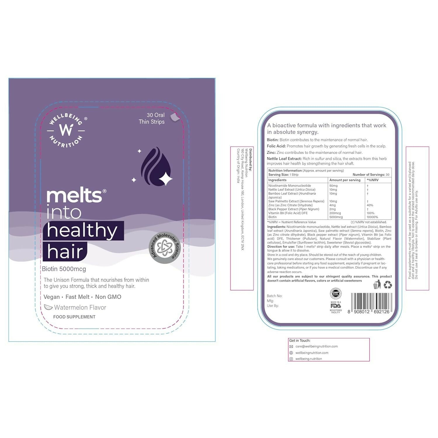 Wellbeing Nutrition Melts Healthy Hair & Hair Fall Control Strips Combo Nutritionalab Private Limited