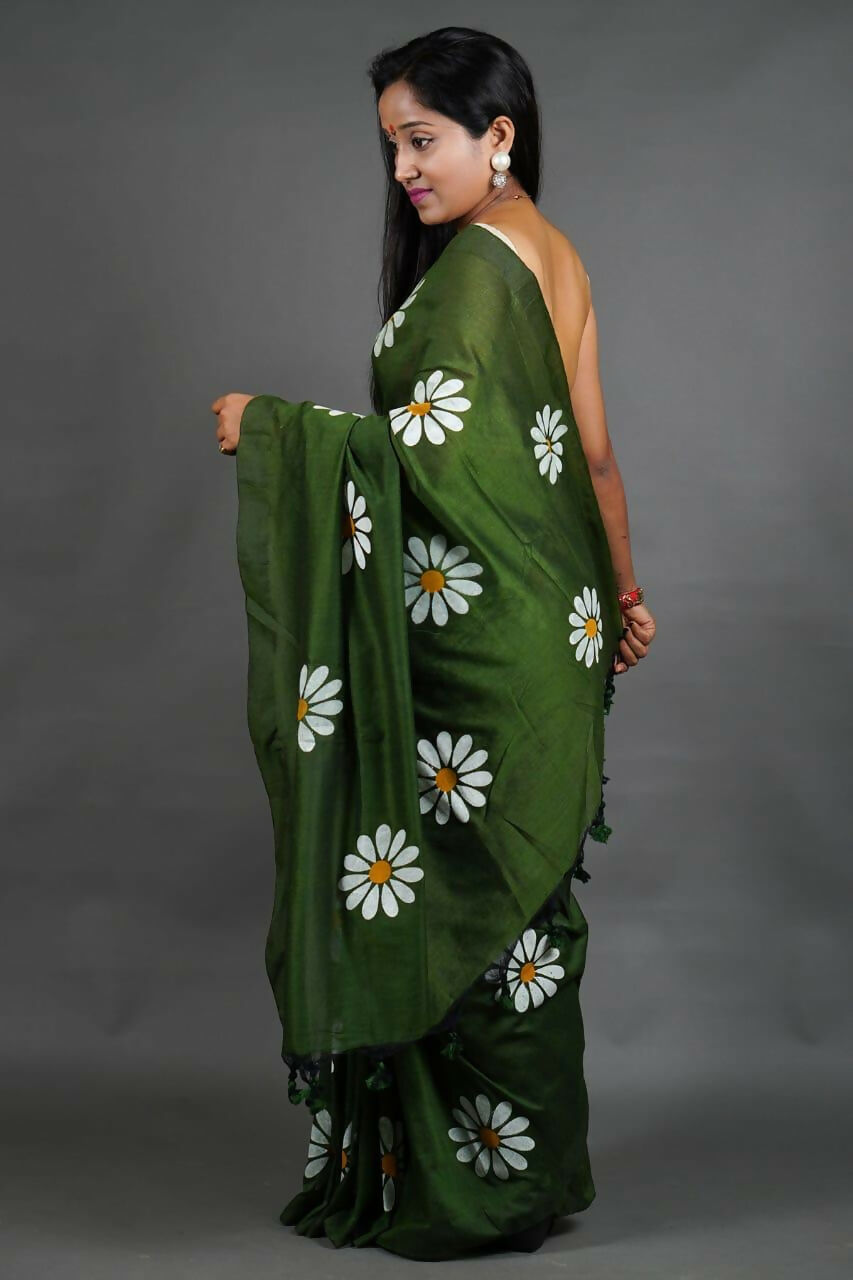 Exclusive Collection Deep Green Pure Cotton Grab2Buy With Sunflower Design 