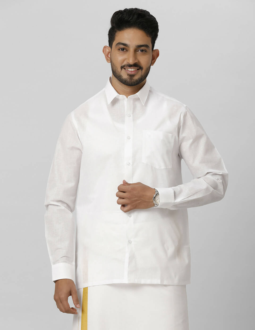 Ramraj Cotton Mens Full Sleeve Formal Poly Cotton White Shirt 