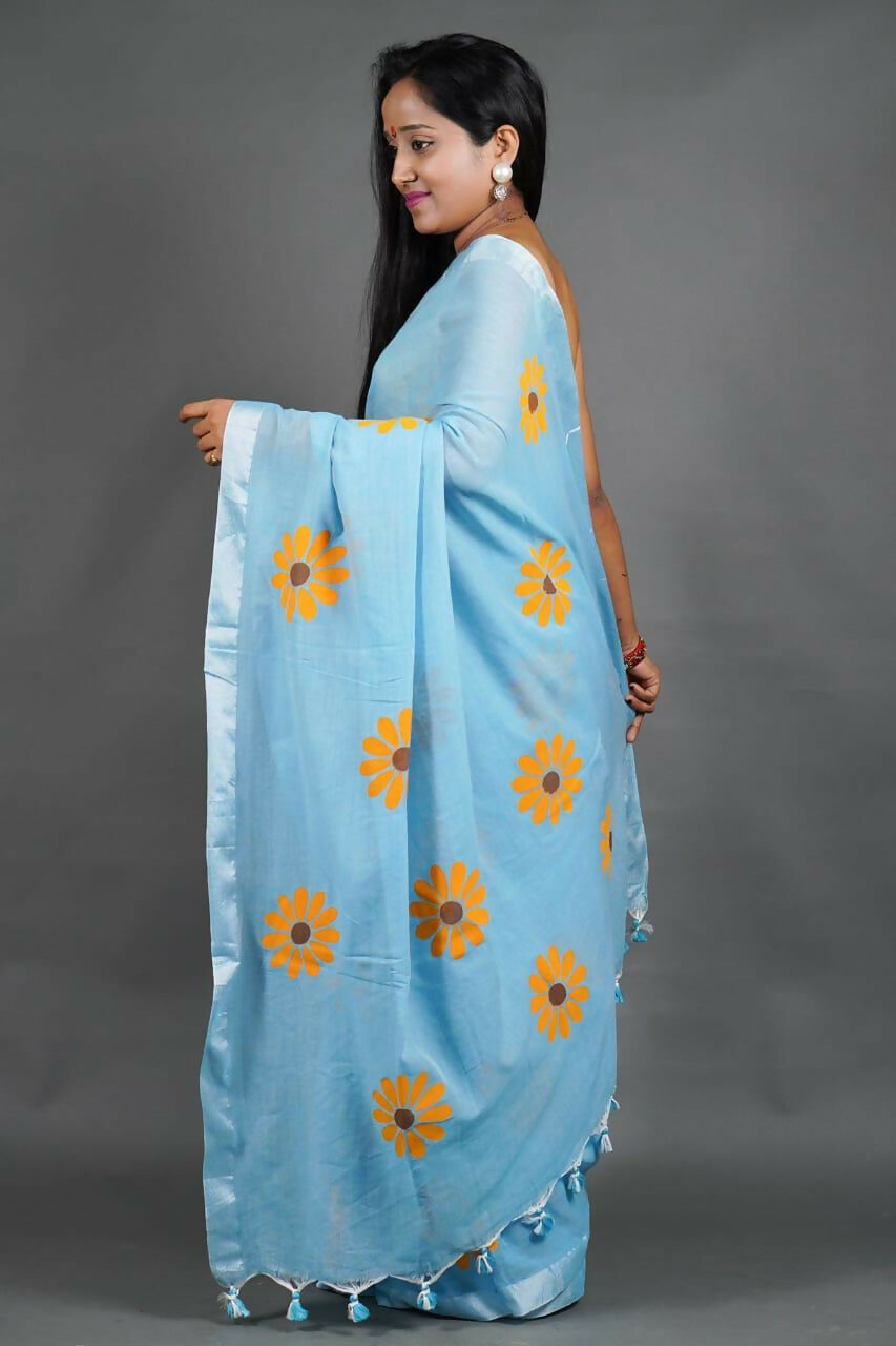 Exclusive Collection Sky Pure Cotton Grab2Buy With Sunflower Design 