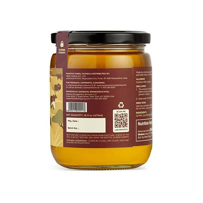 Two Brothers Organic Farms - A2 Ghee Cultured Cow Desi Ghee | 100% Pure and Natural - Desi Ghee - Highly Nutritious - Boost Immunity & Energy 