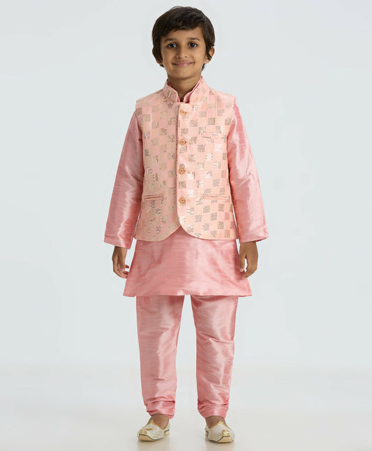 Joban Fashion Kids Island with Sequence work Nehru Jacket Full Sleeves Kurta, Pyjama Set - Pink