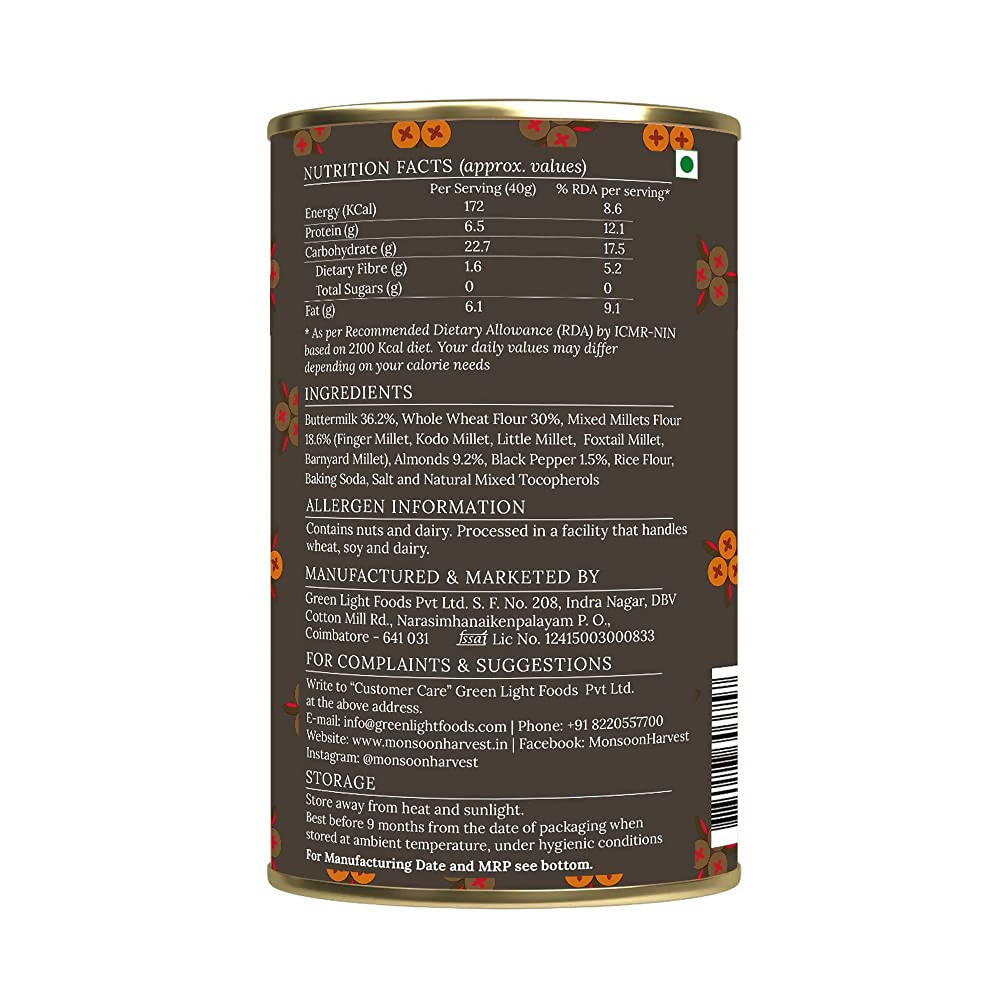 Monsoon Harvest Buttermilk & Millet Crackers Black Pepper