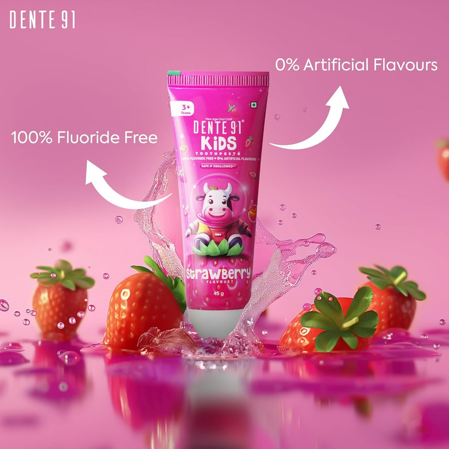 Dente91 Kids Toothpaste Protects Against Dental Caries & Hypersensitivity Fluoride Free Strawberry Flavour 