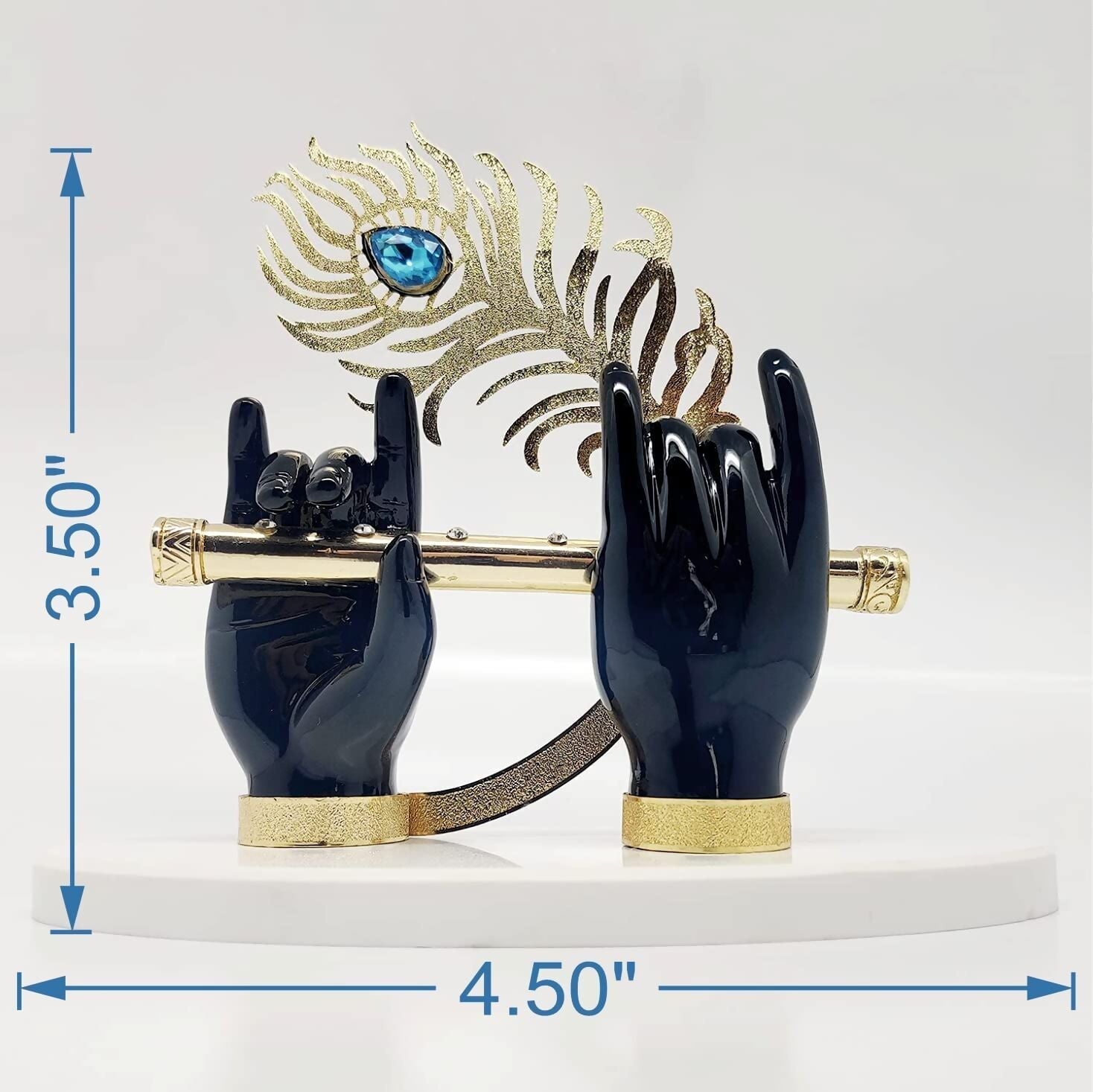 House Of Wemy Gold-Polished Lord Krishna Hands Idol with Flute and Pecock Feather - Black 